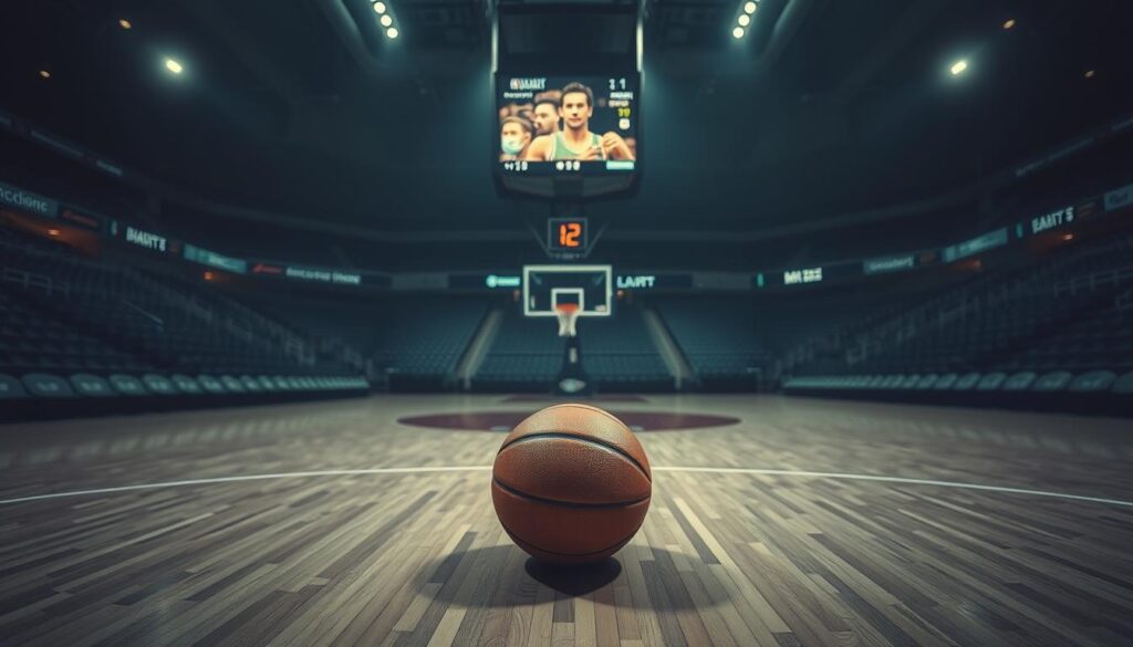 A dramatic, wide-angle shot of the NBA court, cast in a somber, muted color palette. In the foreground, a solitary basketball sits motionless, its gleam dulled by the somber atmosphere. The middle ground features an empty player's bench, a stark contrast to the usual bustling energy. In the background, the arena stands empty, the seats and stands conveying a sense of loss and uncertainty. Permeating the scene, a hazy, melancholic lighting evokes the end of an era, the retirement of a legendary player, Chris Paul, and the profound impact it will have on the basketball world. A dramatic, wide-angle shot of the NBA court, cast in a somber, muted color palette. In the foreground, a solitary basketball sits motionless, its gleam dulled by the somber atmosphere. The middle ground features an empty player's bench, a stark contrast to the usual bustling energy. In the background, the arena stands empty, the seats and stands conveying a sense of loss and uncertainty. Permeating the scene, a hazy, melancholic lighting evokes the end of an era, the retirement of a legendary player, Chris Paul, and the profound impact it will have on the basketball world.