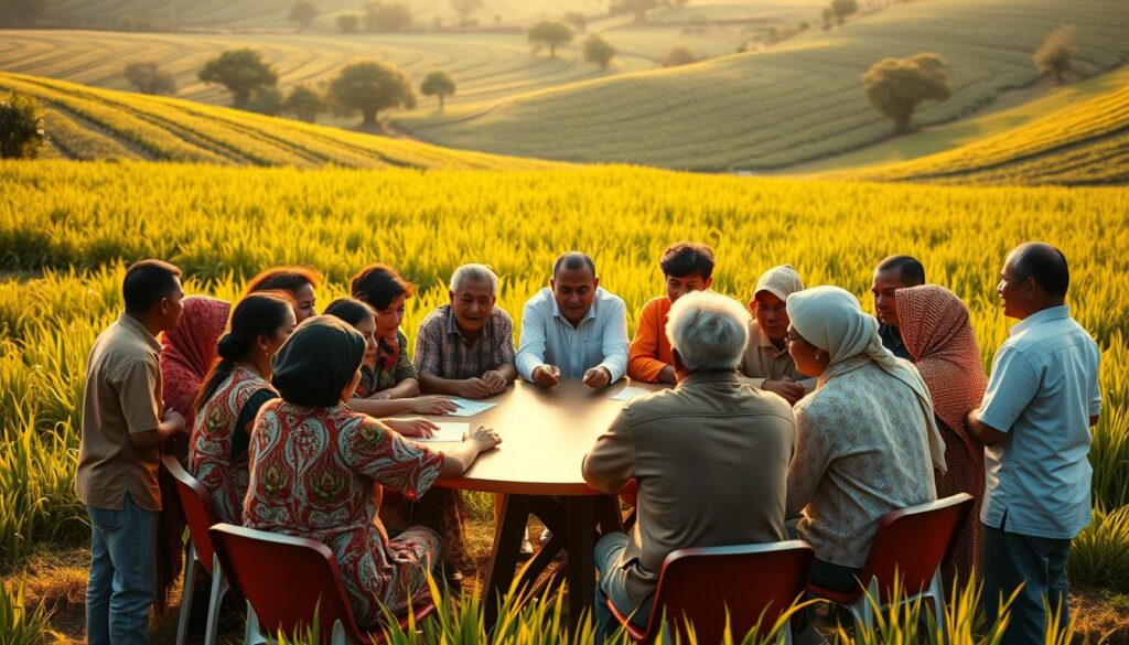 A vibrant and harmonious image of the "Merah Putih" (Red and White) cooperative financing policy, embodying the synergy between rural economic politics and cooperative empowerment. Set against a backdrop of lush, verdant fields, a group of diverse individuals gather around a circular table, engaged in animated discussions. Warm, golden lighting casts a soft glow, conveying a sense of collaborative energy and community-driven progress. The scene is captured through a wide-angle lens, allowing the viewer to fully immerse themselves in the scene and feel the spirit of rural economic development and cooperative empowerment. A vibrant and harmonious image of the "Merah Putih" (Red and White) cooperative financing policy, embodying the synergy between rural economic politics and cooperative empowerment. Set against a backdrop of lush, verdant fields, a group of diverse individuals gather around a circular table, engaged in animated discussions. Warm, golden lighting casts a soft glow, conveying a sense of collaborative energy and community-driven progress. The scene is captured through a wide-angle lens, allowing the viewer to fully immerse themselves in the scene and feel the spirit of rural economic development and cooperative empowerment.